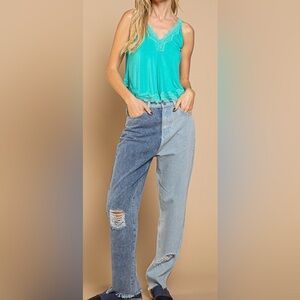 New POL Two-Tone Blue Women Jeans S & L distressed